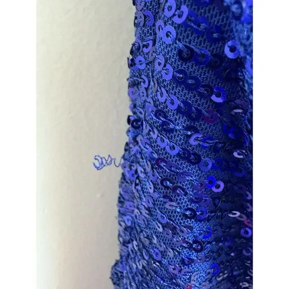 Ieena for Mac Duggal A11275 Blue Sequin Gown Size 8 NWT Asymmetrical Slit